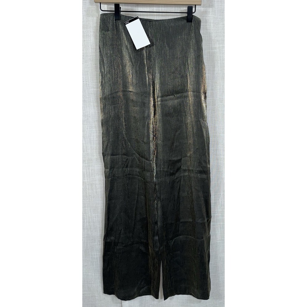 NWT MNG Gold Metallic Trousers Pants Women's Size 6 NEW Wide Leg Black